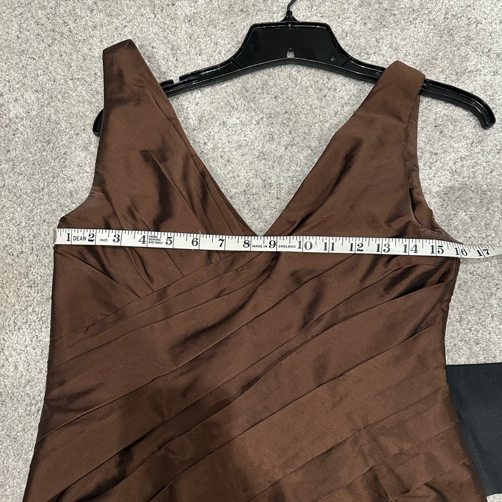 Monique Lhullier V neck brown w/black sash dress - Picture 6 of 9